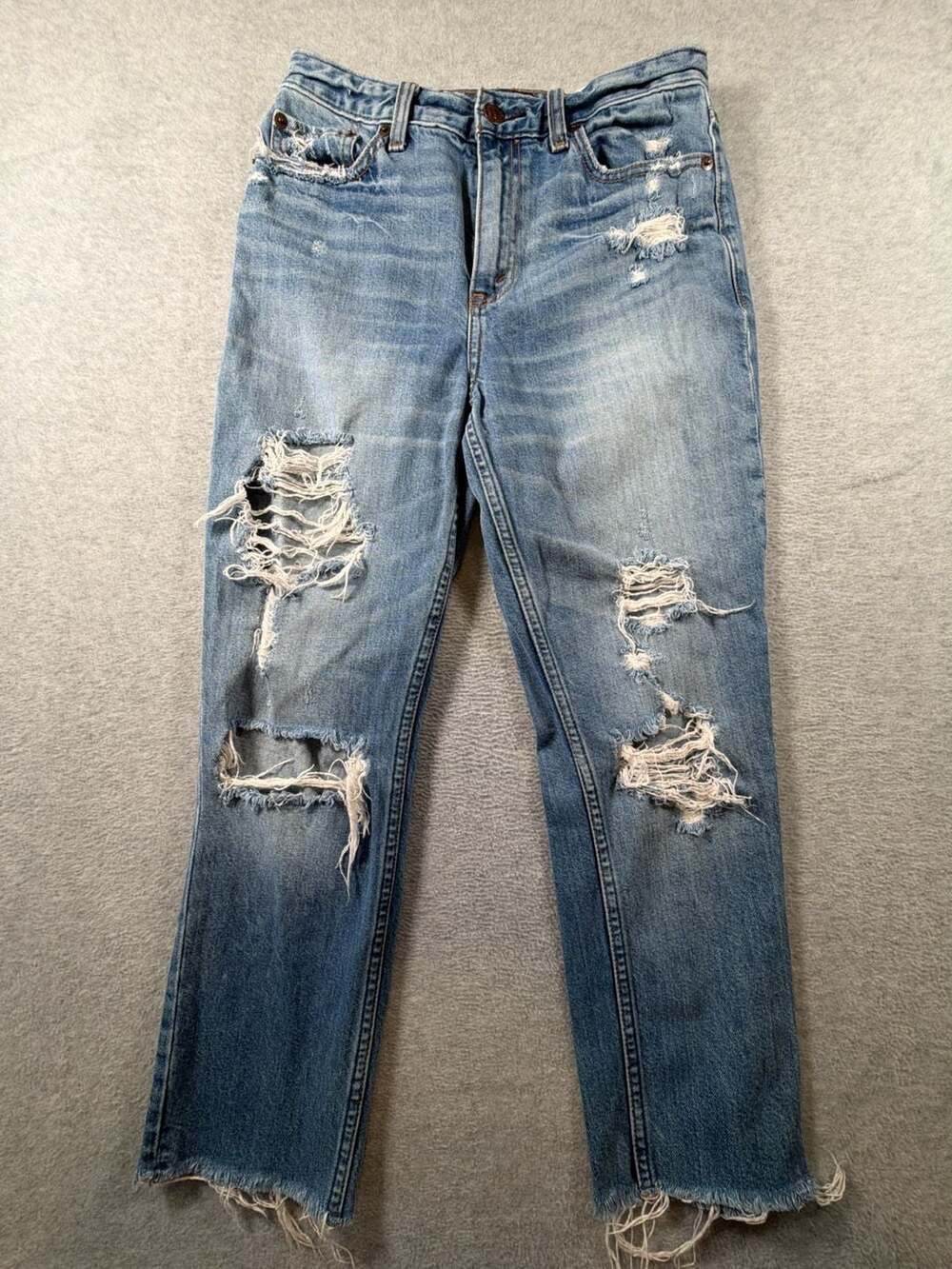 Abercrombie & Fitch Annie High Rise Girlfriend Distressed Raw Hem Jeans Size 25
